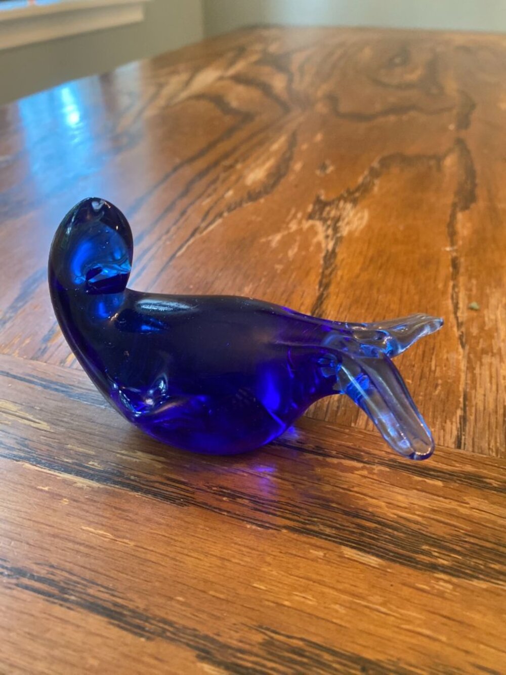 Cobalt Blue Handblown Glass Seal Paperweight Figurine Vintage Art Glass Decor 5